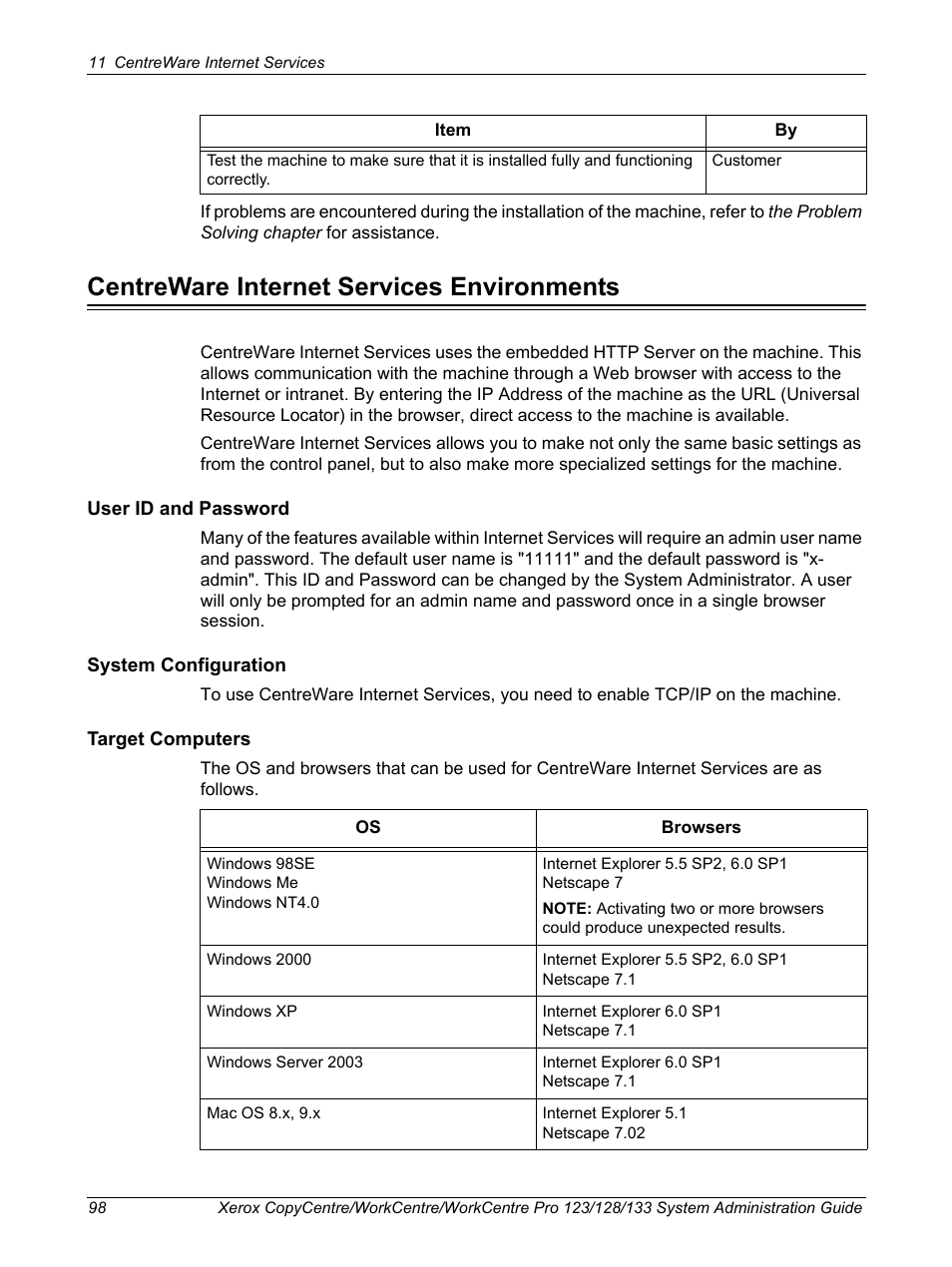 Centreware internet services environments | Xerox WorkCentre M123-M128-6336 User Manual | Page 98 / 166