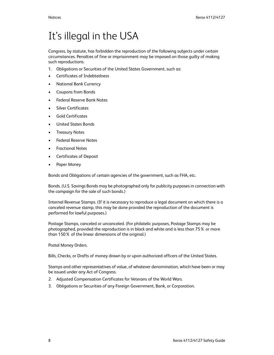 It’s illegal in the usa | Xerox 4112-4127 Enterprise Printing System-3364 User Manual | Page 12 / 20