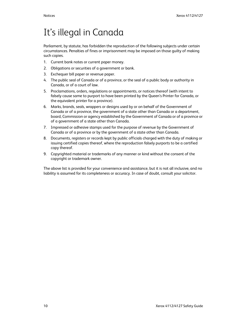 It’s illegal in canada | Xerox 4112-4127 Enterprise Printing System-3364 User Manual | Page 14 / 20