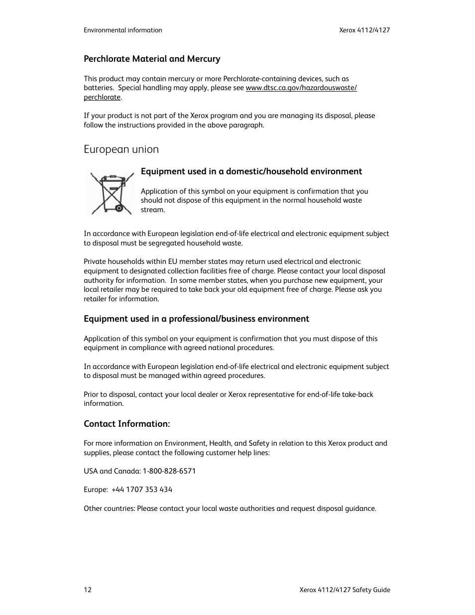 European union | Xerox 4112-4127 Enterprise Printing System-3364 User Manual | Page 16 / 20