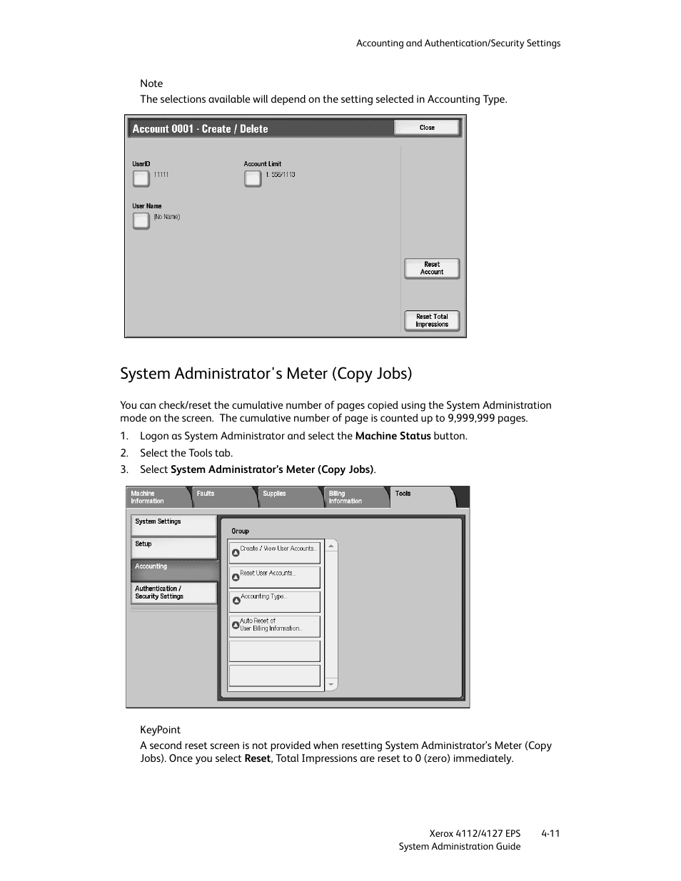 System administrator's meter (copy jobs), System administrator's meter (copy jobs) -11 | Xerox 4112-4127 Enterprise Printing System-4611 User Manual | Page 103 / 148