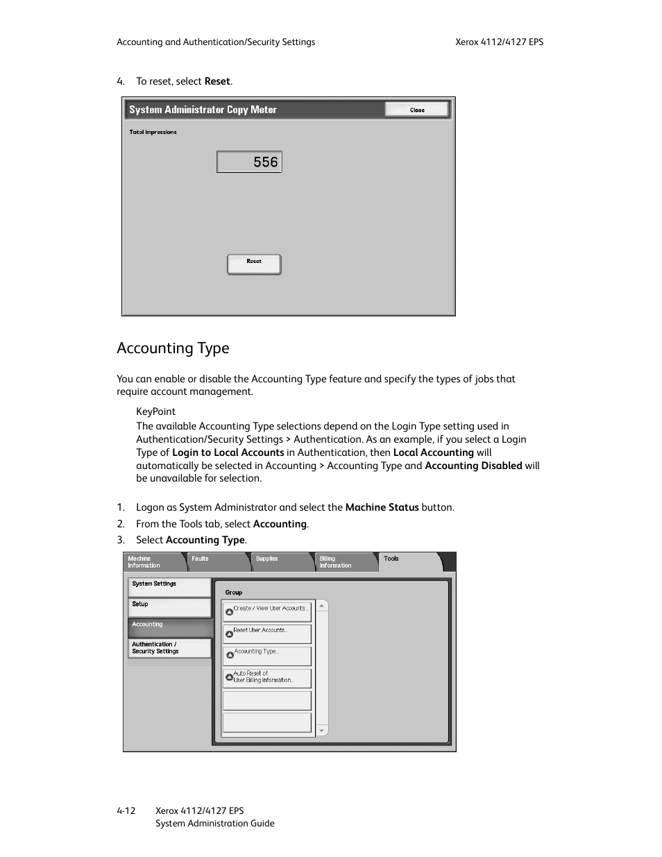 Accounting type, Accounting type -12 | Xerox 4112-4127 Enterprise Printing System-4611 User Manual | Page 104 / 148