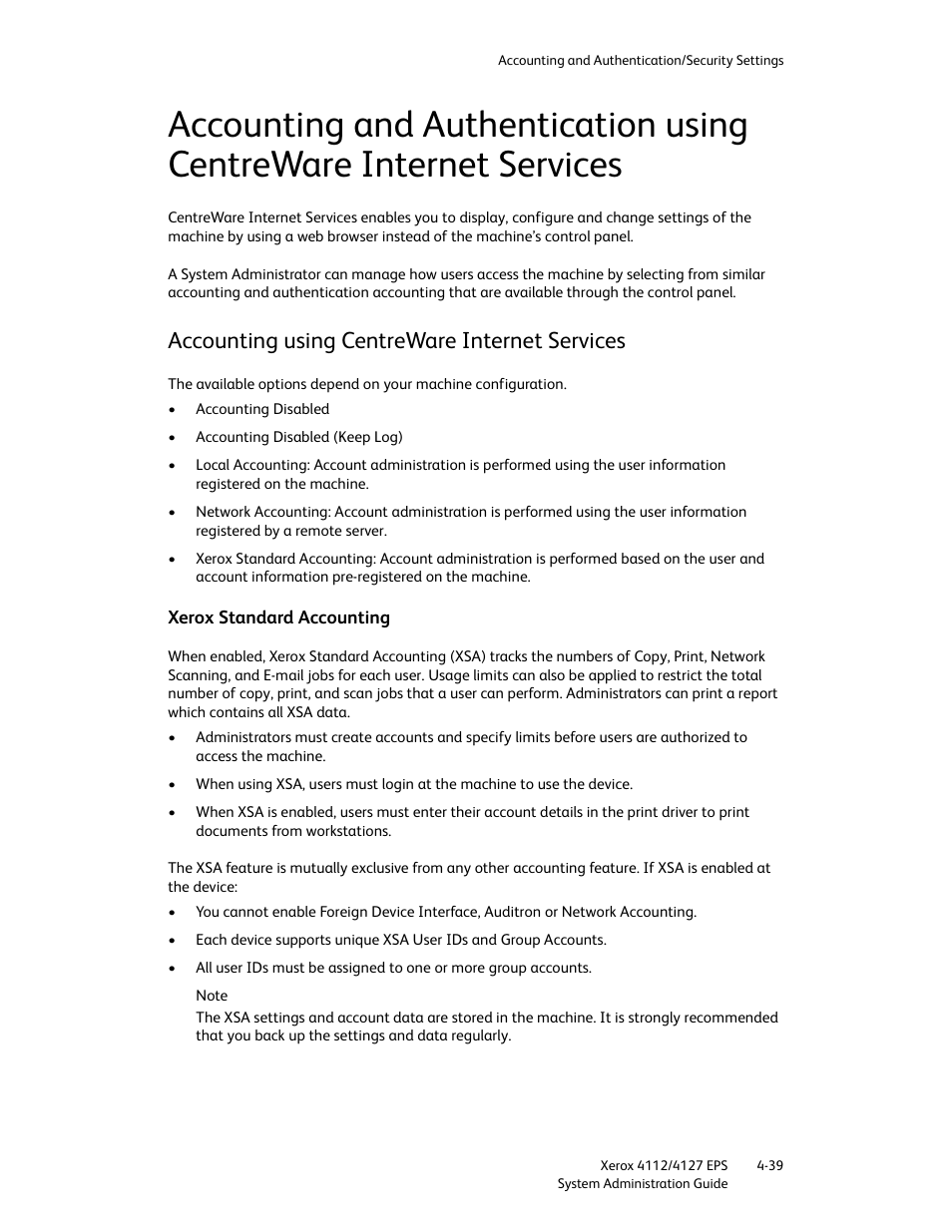 Accounting using centreware internet services, Xerox standard accounting, Accounting using centreware internet services -39 | Xerox standard accounting -39 | Xerox 4112-4127 Enterprise Printing System-4611 User Manual | Page 131 / 148