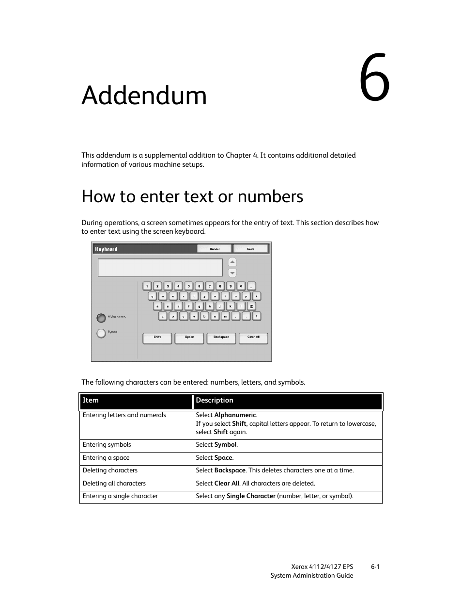 Addendum, How to enter text or numbers, Addendum -1 | How to enter text or numbers -1 | Xerox 4112-4127 Enterprise Printing System-4611 User Manual | Page 139 / 148