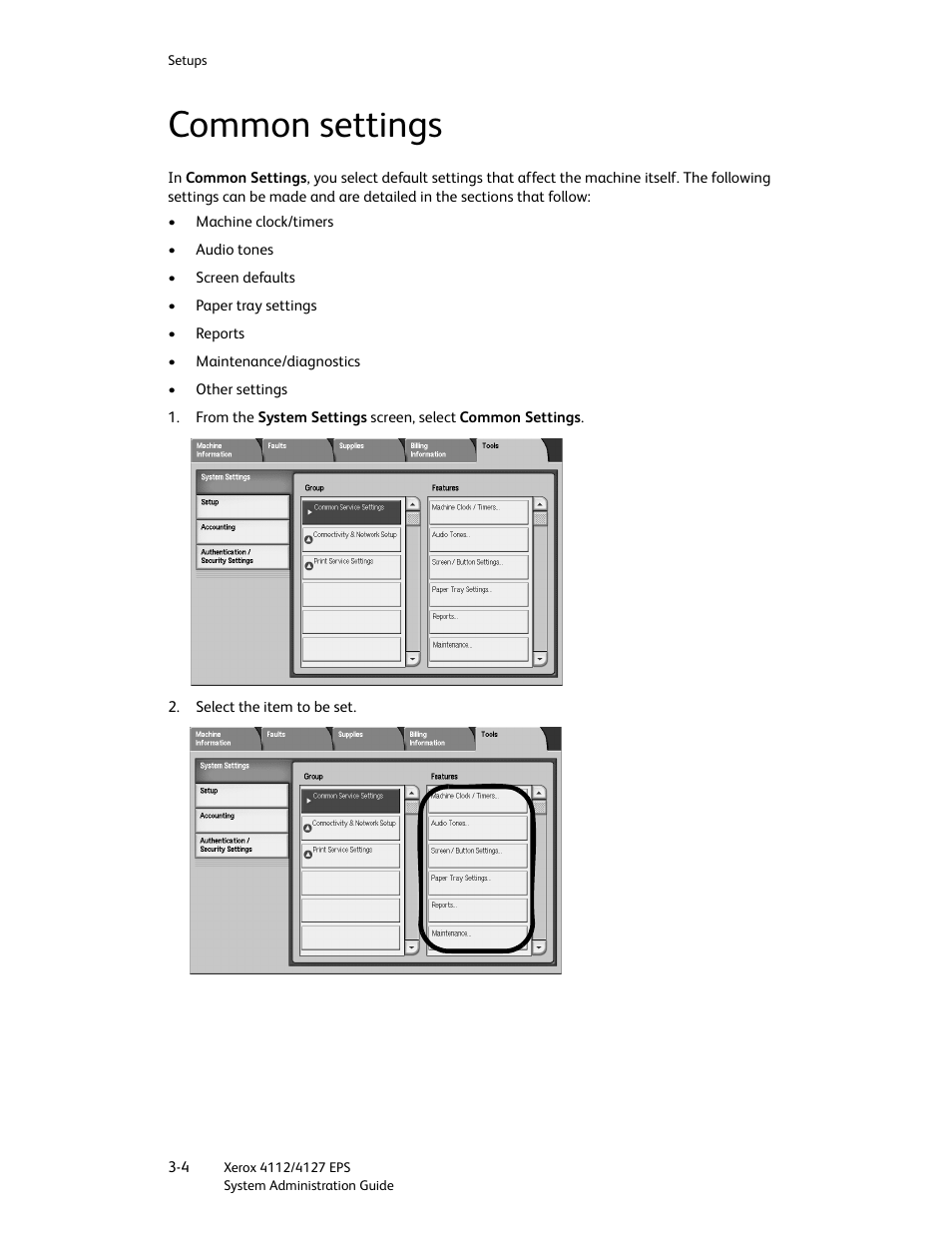 Common settings, Common settings -4 | Xerox 4112-4127 Enterprise Printing System-4611 User Manual | Page 20 / 148