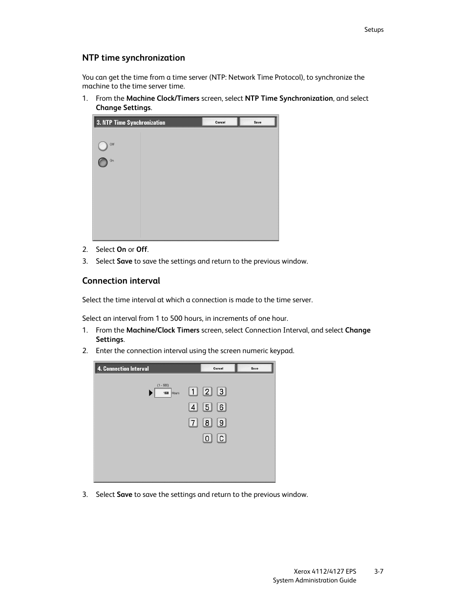 Ntp time synchronization, Connection interval, Ntp time synchronization -7 connection interval -7 | Xerox 4112-4127 Enterprise Printing System-4611 User Manual | Page 23 / 148