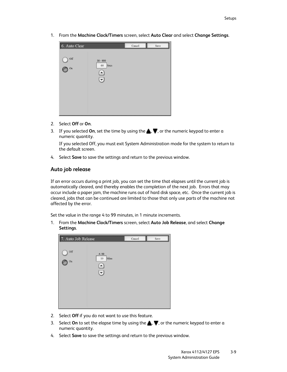 Auto job release, Auto job release -9 | Xerox 4112-4127 Enterprise Printing System-4611 User Manual | Page 25 / 148