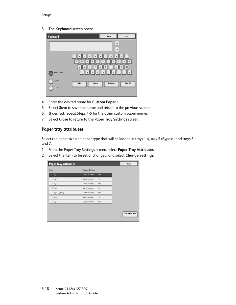 Paper tray attributes, Paper tray attributes -18 | Xerox 4112-4127 Enterprise Printing System-4611 User Manual | Page 34 / 148