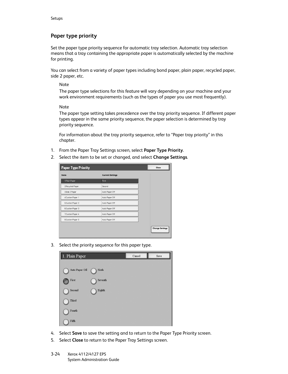 Paper type priority, Paper type priority -24 | Xerox 4112-4127 Enterprise Printing System-4611 User Manual | Page 40 / 148