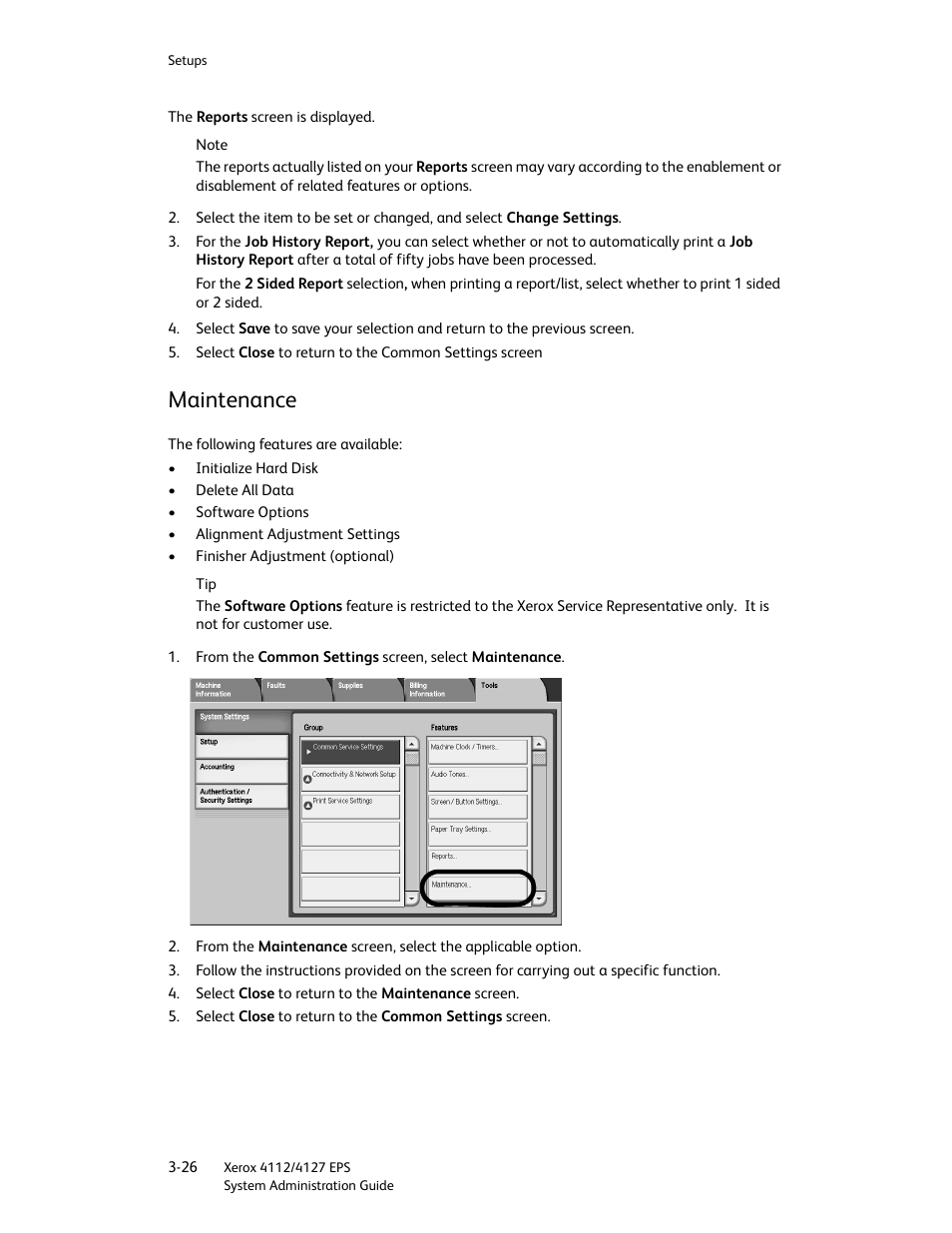 Maintenance, Maintenance -26 | Xerox 4112-4127 Enterprise Printing System-4611 User Manual | Page 42 / 148