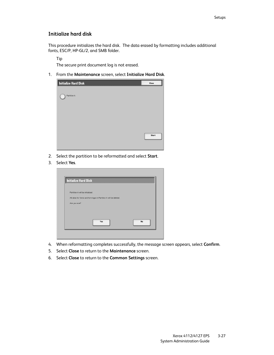 Initialize hard disk, Initialize hard disk -27 | Xerox 4112-4127 Enterprise Printing System-4611 User Manual | Page 43 / 148