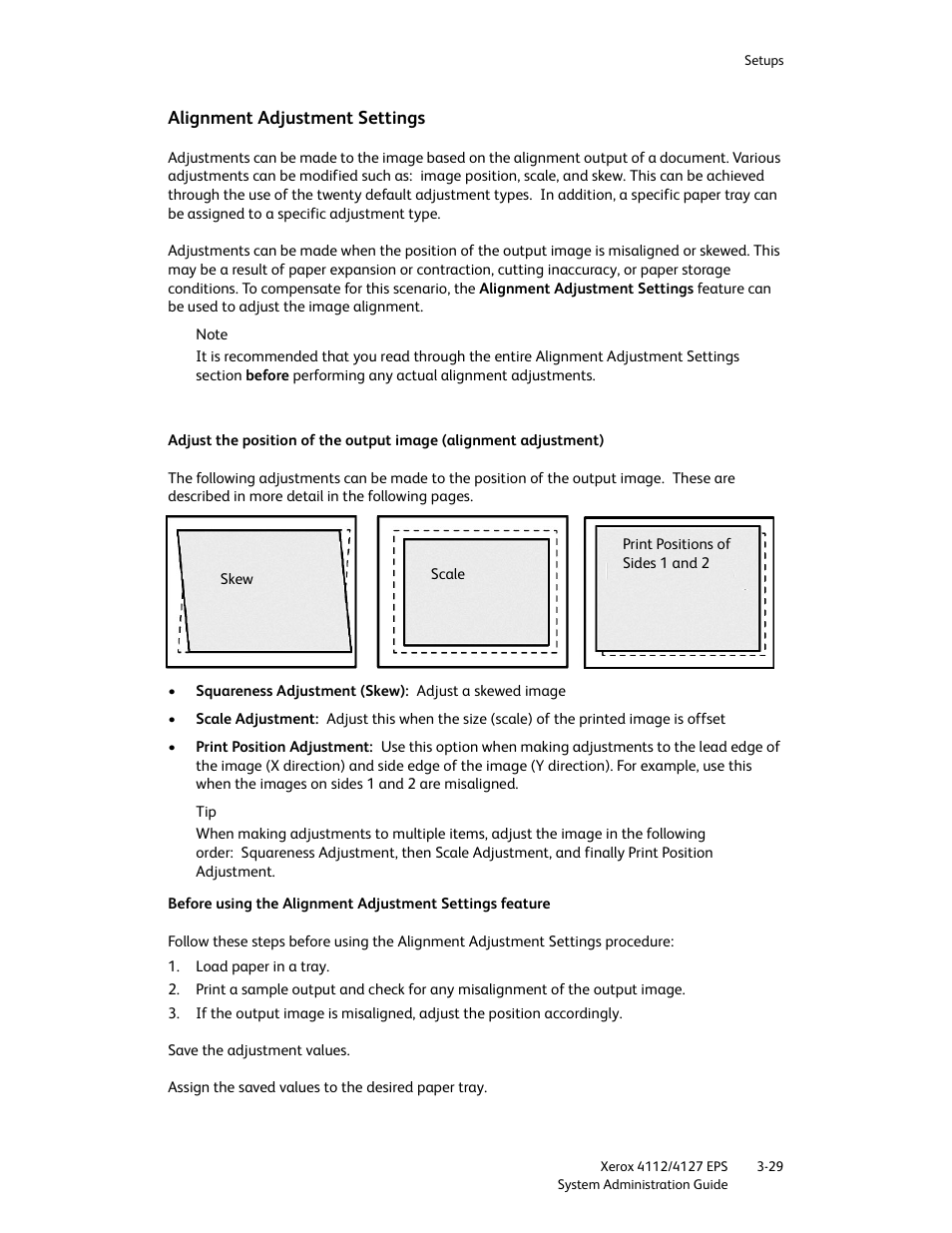 Alignment adjustment settings, Alignment adjustment settings -29 | Xerox 4112-4127 Enterprise Printing System-4611 User Manual | Page 45 / 148