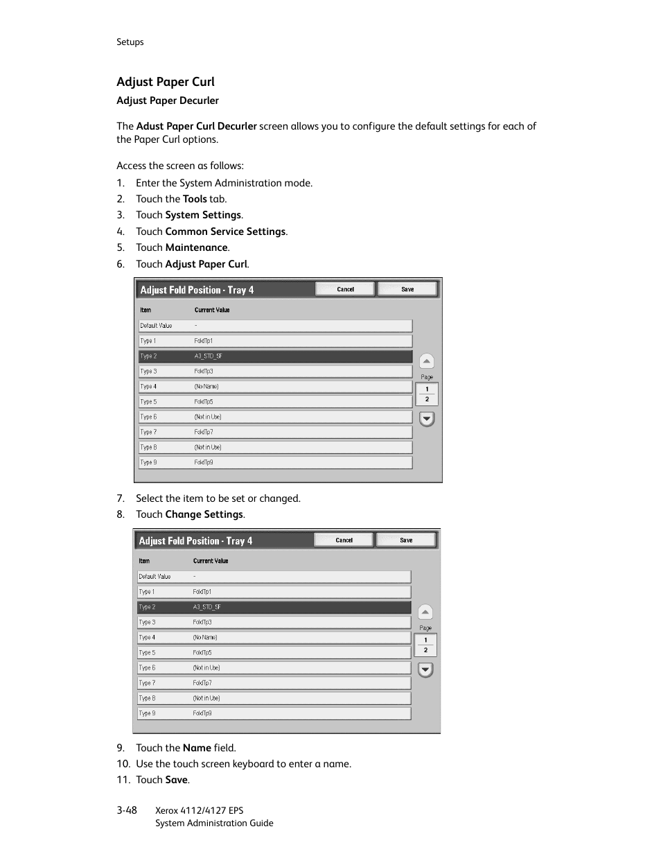 Adjust paper curl, Adjust paper curl -48 | Xerox 4112-4127 Enterprise Printing System-4611 User Manual | Page 64 / 148