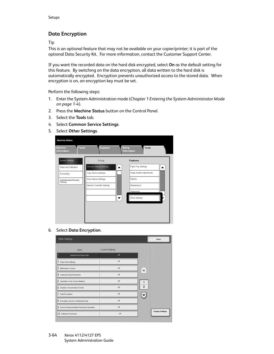 Data encryption, Data encryption -64 | Xerox 4112-4127 Enterprise Printing System-4611 User Manual | Page 80 / 148