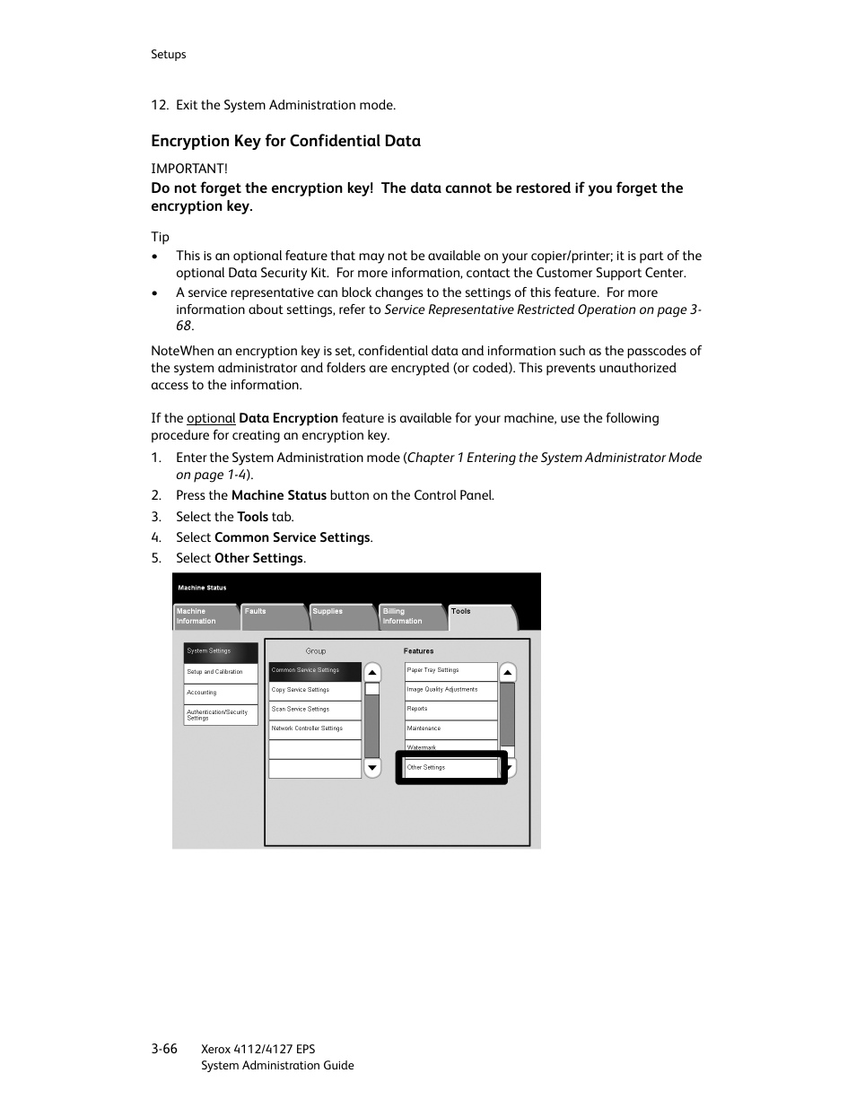 Encryption key for confidential data, Encryption key for confidential data -66 | Xerox 4112-4127 Enterprise Printing System-4611 User Manual | Page 82 / 148