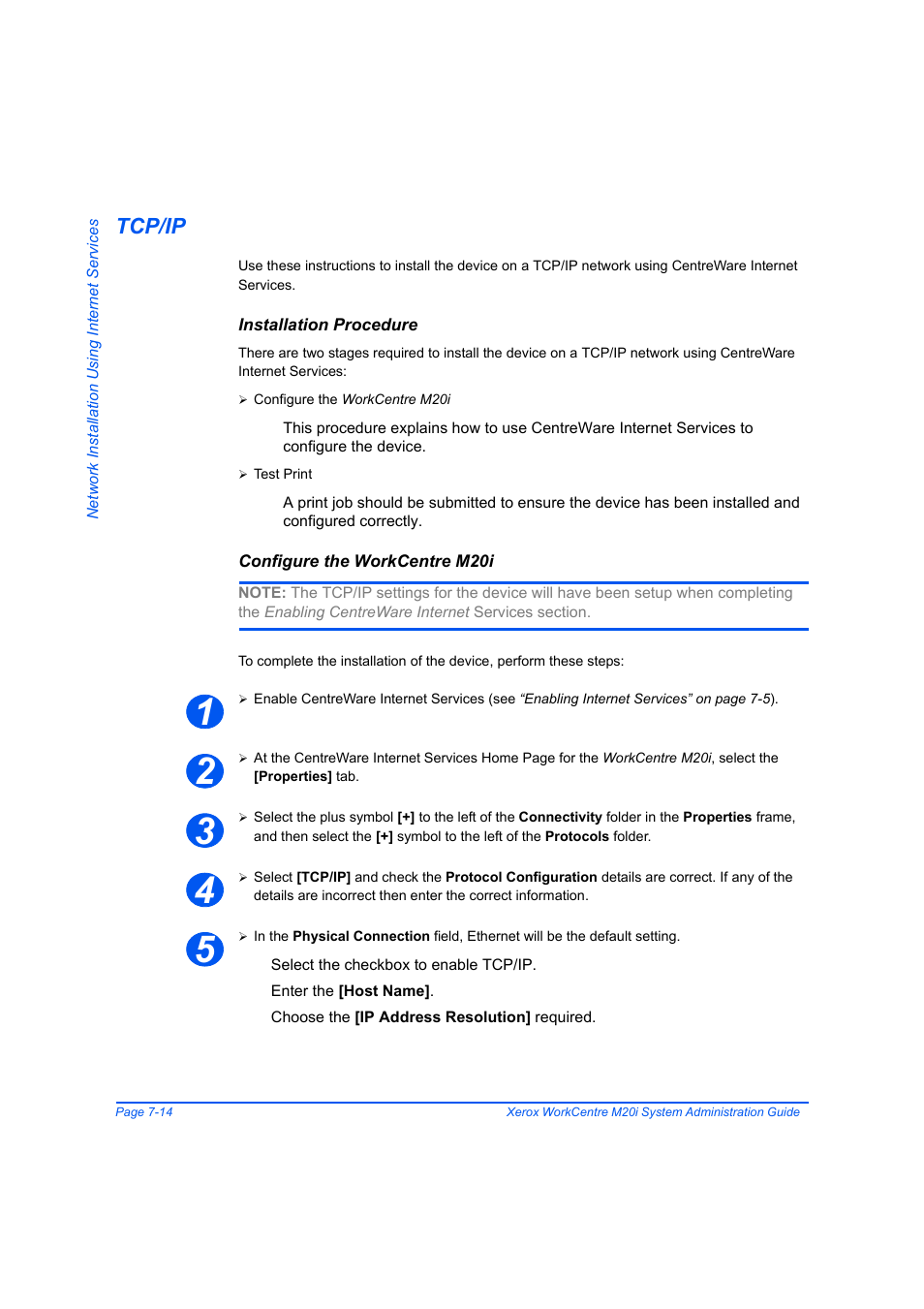 Tcp/ip, Installation procedure, Configure the workcentre m20i | Tcp/ip -14 | Xerox WorkCentre M20-M20i-2723 User Manual | Page 102 / 218