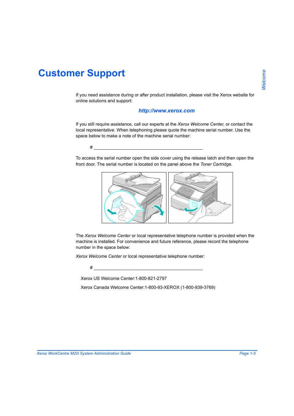 Customer support, Customer support -5 | Xerox WorkCentre M20-M20i-2723 User Manual | Page 13 / 218