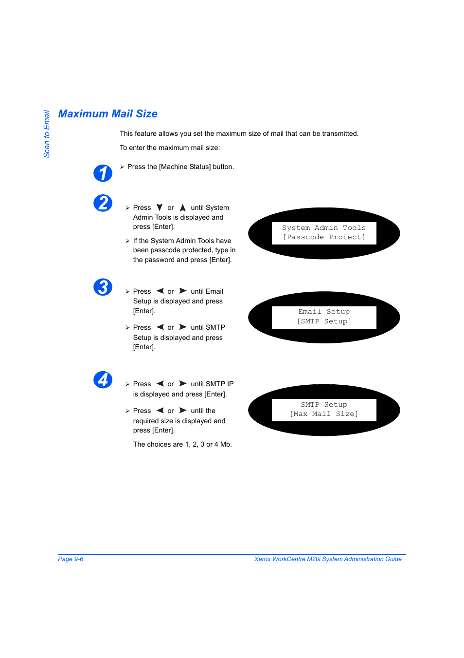 Maximum mail size, Maximum mail size -6, Age 9-6 | Xerox WorkCentre M20-M20i-2723 User Manual | Page 132 / 218