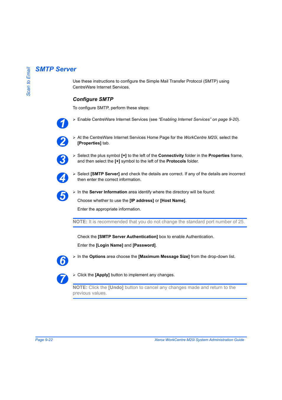 Smtp server, Configure smtp, Smtp server -22 | Xerox WorkCentre M20-M20i-2723 User Manual | Page 148 / 218