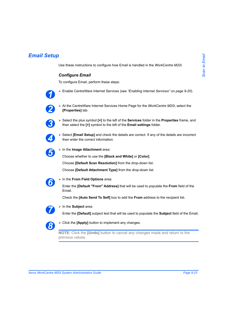 Email setup, Configure email, Email setup -23 | Xerox WorkCentre M20-M20i-2723 User Manual | Page 149 / 218