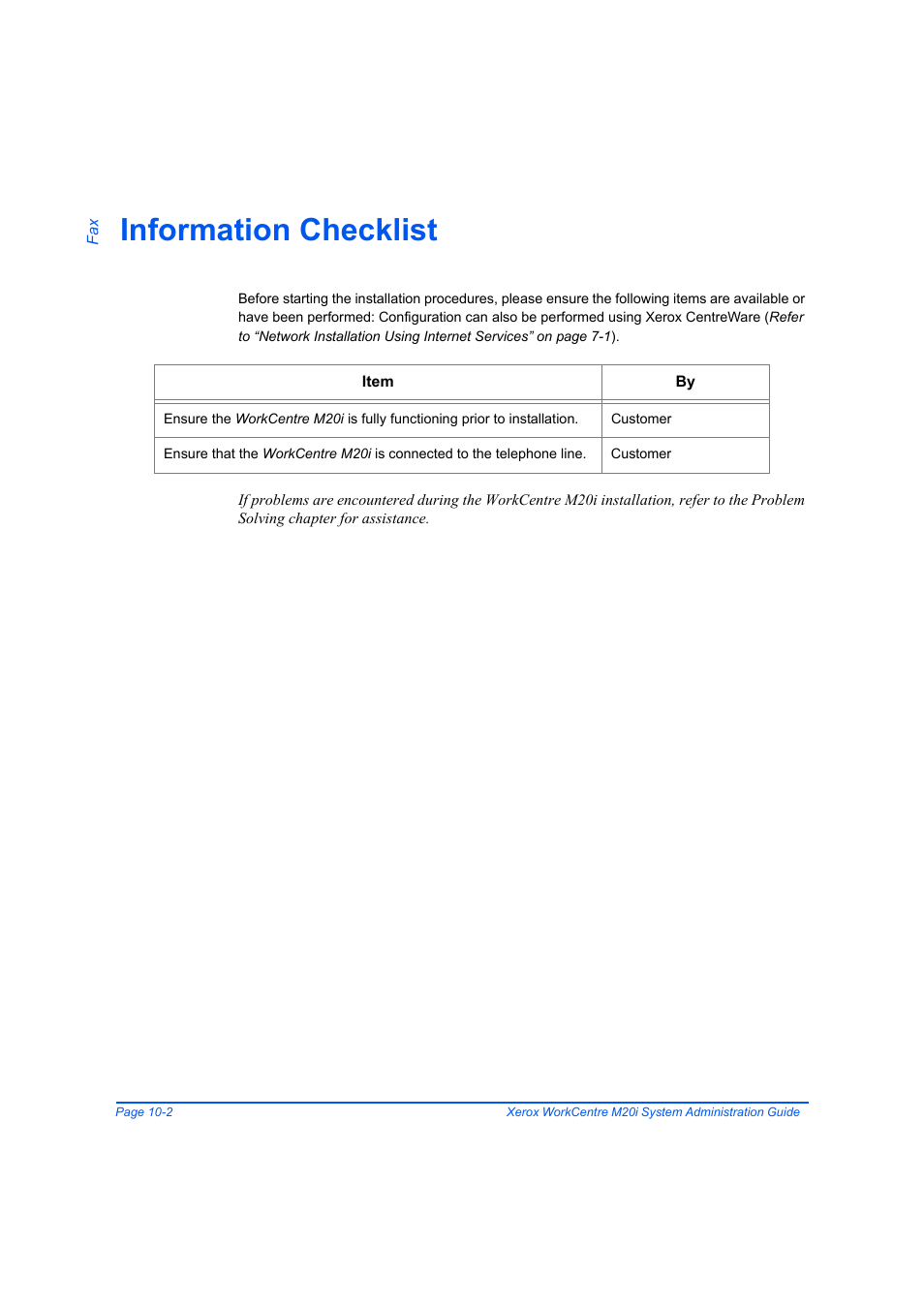 Information checklist, Information checklist -2 | Xerox WorkCentre M20-M20i-2723 User Manual | Page 158 / 218