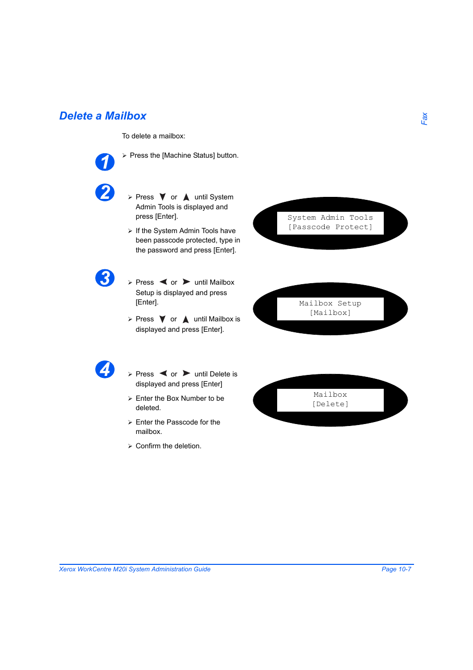 Delete a mailbox, Delete a mailbox -7 | Xerox WorkCentre M20-M20i-2723 User Manual | Page 163 / 218