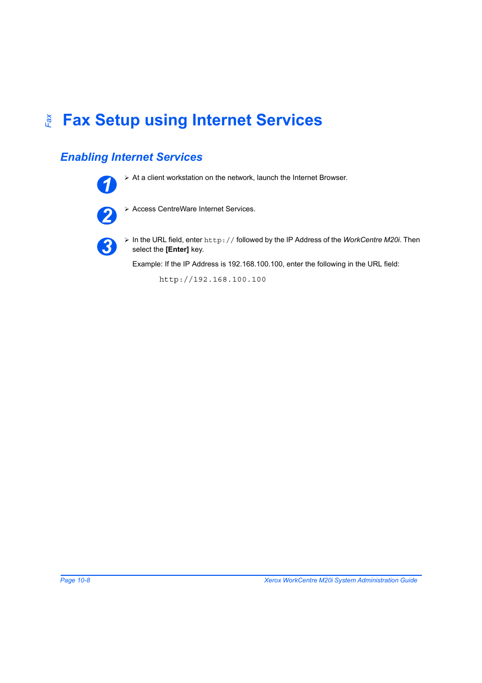 Fax setup using internet services, Enabling internet services, Fax setup using internet services -8 | Enabling internet services -8 | Xerox WorkCentre M20-M20i-2723 User Manual | Page 164 / 218