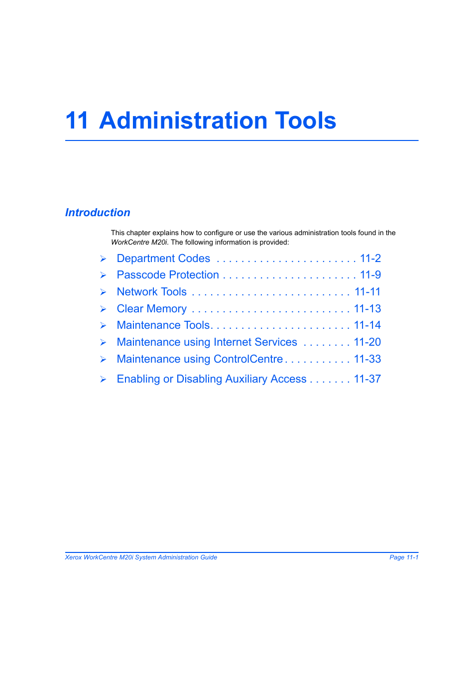 11 administration tools, Introduction, 11 administration tools -1 | Introduction -1 | Xerox WorkCentre M20-M20i-2723 User Manual | Page 169 / 218
