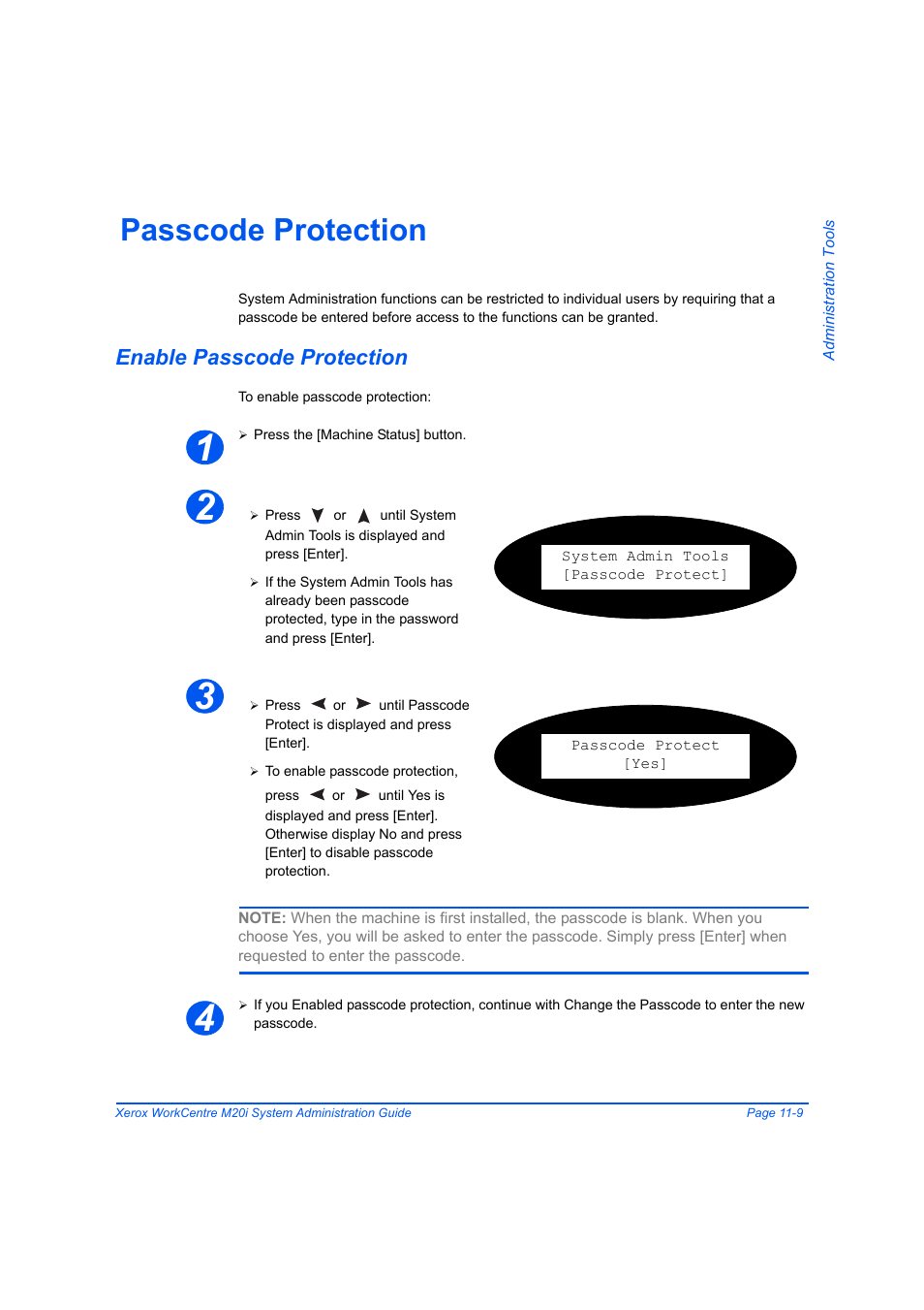 Passcode protection, Enable passcode protection, Passcode protection -9 | Enable passcode protection -9 | Xerox WorkCentre M20-M20i-2723 User Manual | Page 177 / 218
