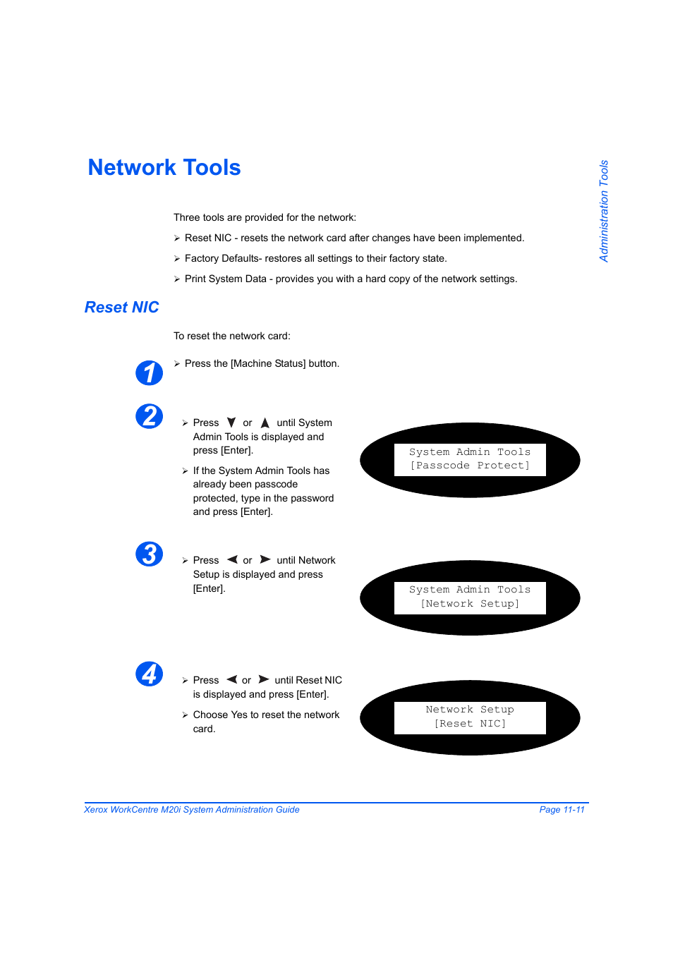 Network tools, Reset nic, Network tools -11 | Reset nic -11 | Xerox WorkCentre M20-M20i-2723 User Manual | Page 179 / 218