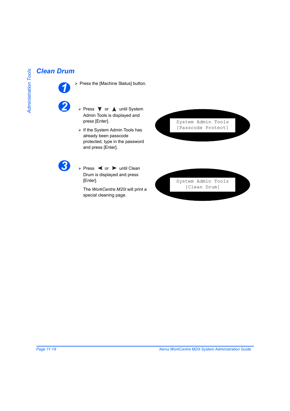 Clean drum, Clean drum -18, Ge 11-18 | Xerox WorkCentre M20-M20i-2723 User Manual | Page 186 / 218