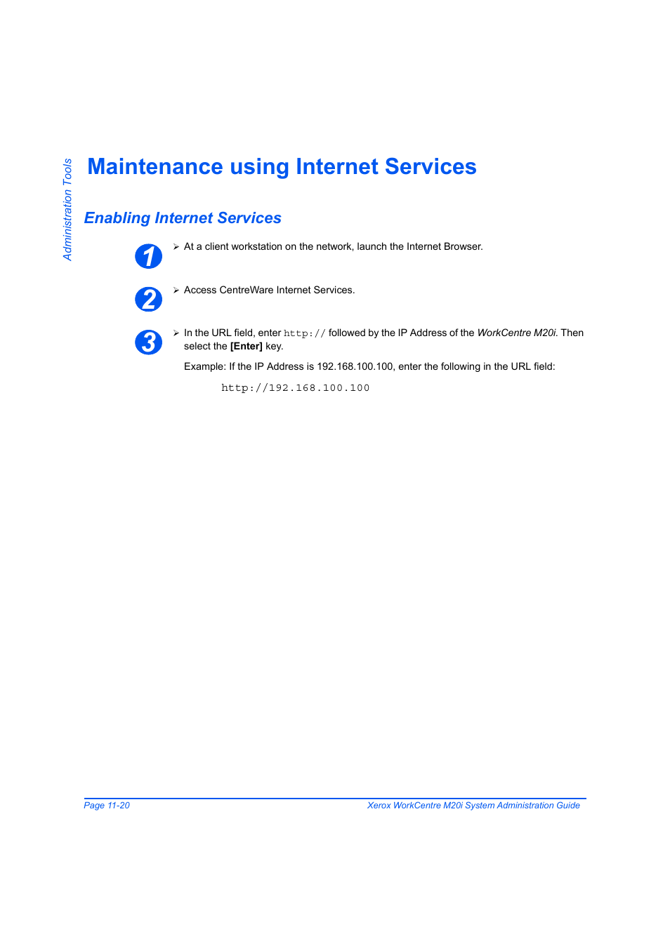 Maintenance using internet services, Enabling internet services, Maintenance using internet services -20 | Enabling internet services -20 | Xerox WorkCentre M20-M20i-2723 User Manual | Page 188 / 218