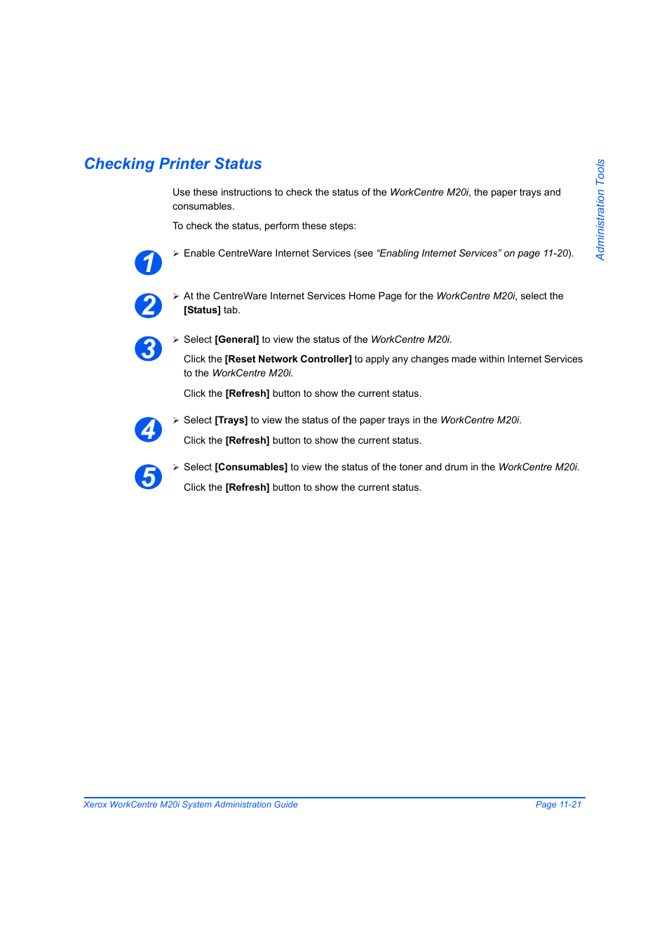 Checking printer status, Checking printer status -21 | Xerox WorkCentre M20-M20i-2723 User Manual | Page 189 / 218