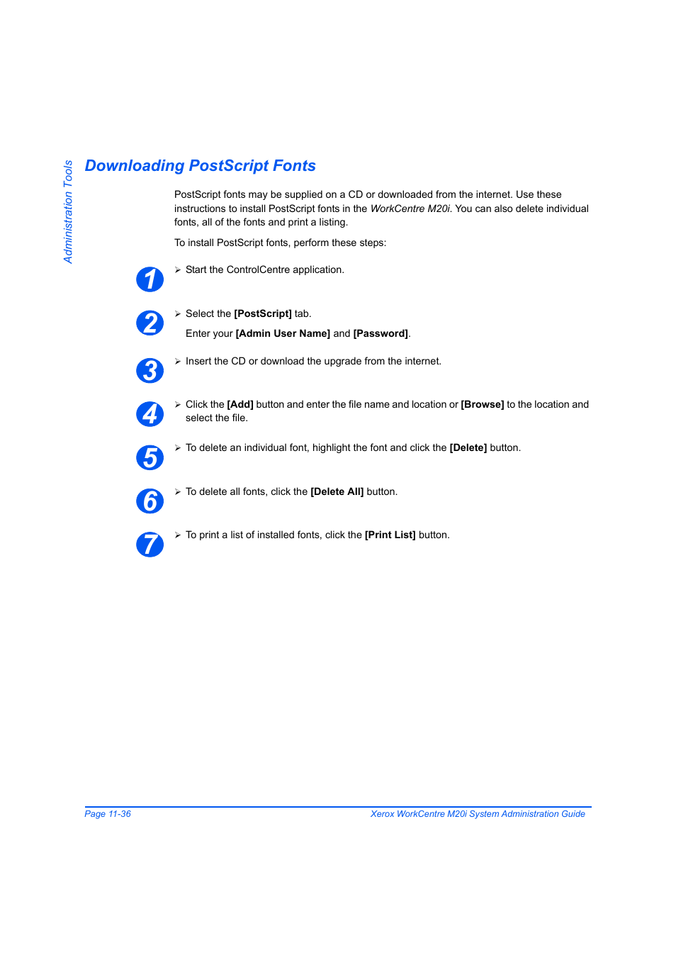 Downloading postscript fonts, Downloading postscript fonts -36 | Xerox WorkCentre M20-M20i-2723 User Manual | Page 204 / 218