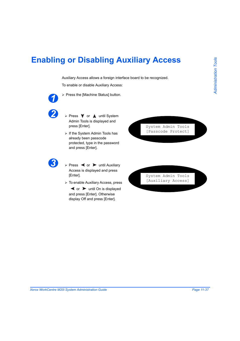 Enabling or disabling auxiliary access, Enabling or disabling auxiliary access -37 | Xerox WorkCentre M20-M20i-2723 User Manual | Page 205 / 218