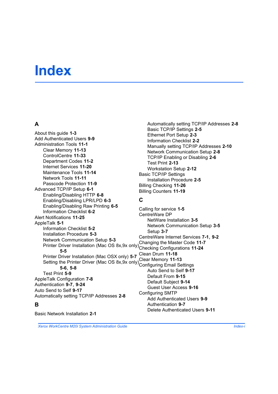 Index | Xerox WorkCentre M20-M20i-2723 User Manual | Page 215 / 218