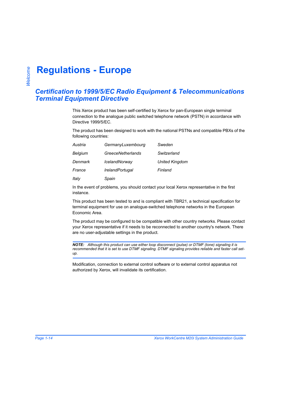 Regulations - europe, Regulations - europe -14 | Xerox WorkCentre M20-M20i-2723 User Manual | Page 22 / 218