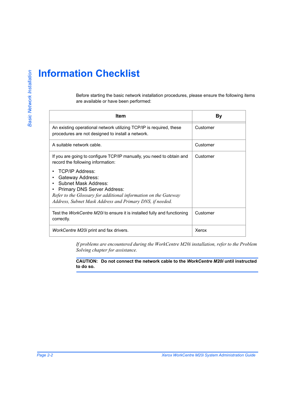 Information checklist, Information checklist -2 | Xerox WorkCentre M20-M20i-2723 User Manual | Page 28 / 218