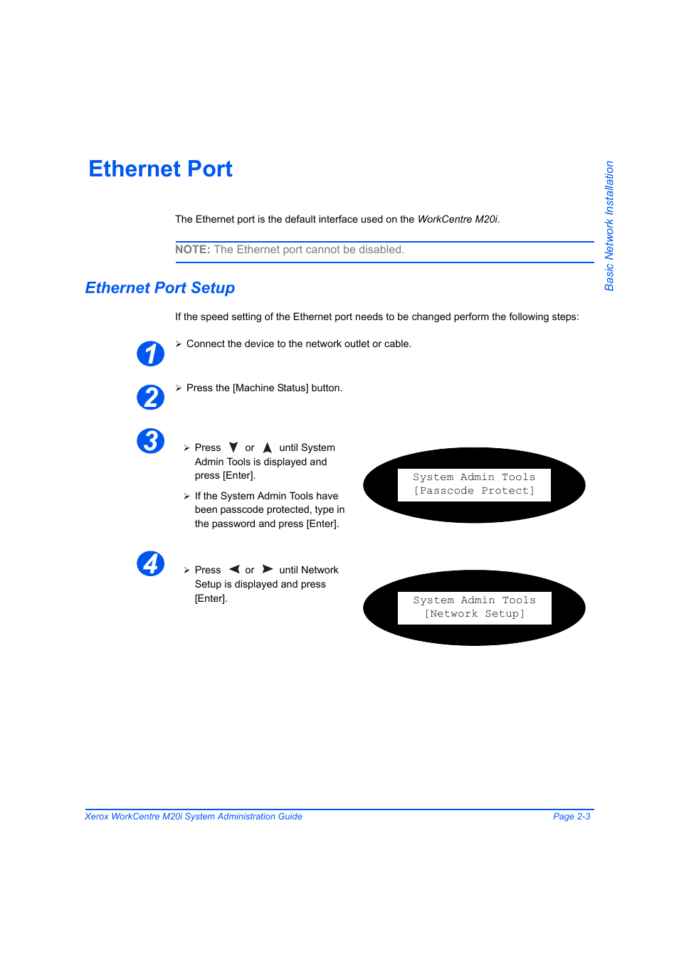 Ethernet port, Ethernet port setup, Ethernet port -3 | Ethernet port setup -3 | Xerox WorkCentre M20-M20i-2723 User Manual | Page 29 / 218