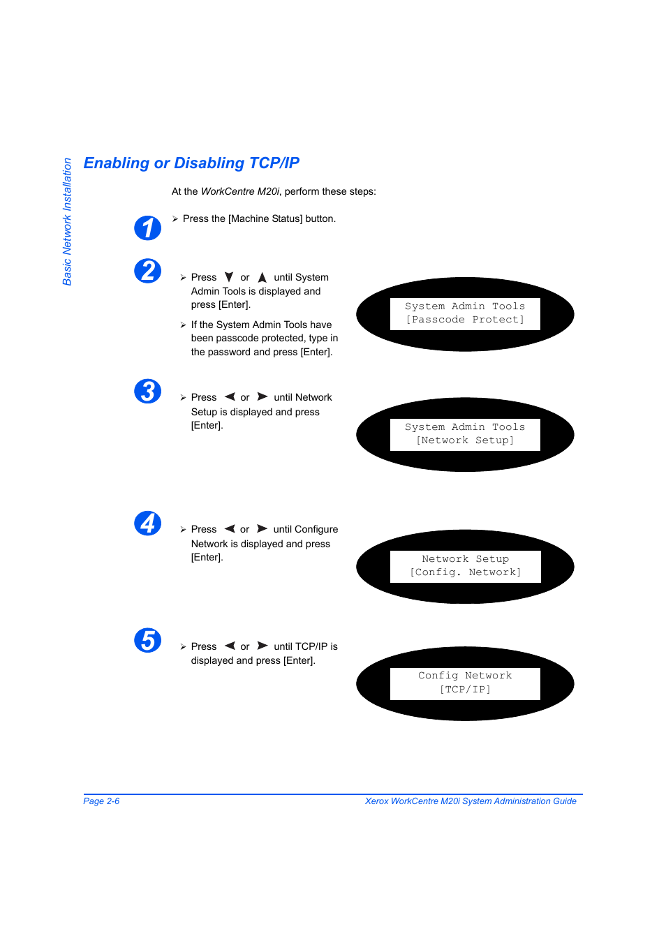 Enabling or disabling tcp/ip, Enabling or disabling tcp/ip -6 | Xerox WorkCentre M20-M20i-2723 User Manual | Page 32 / 218
