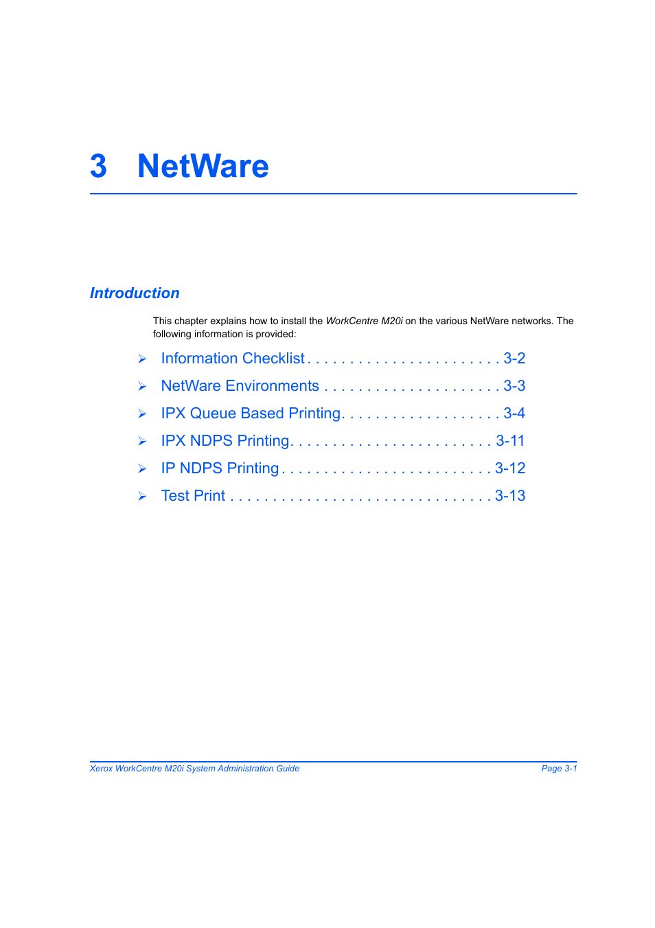 3 netware, Introduction, 3 netware -1 | Introduction -1 | Xerox WorkCentre M20-M20i-2723 User Manual | Page 41 / 218