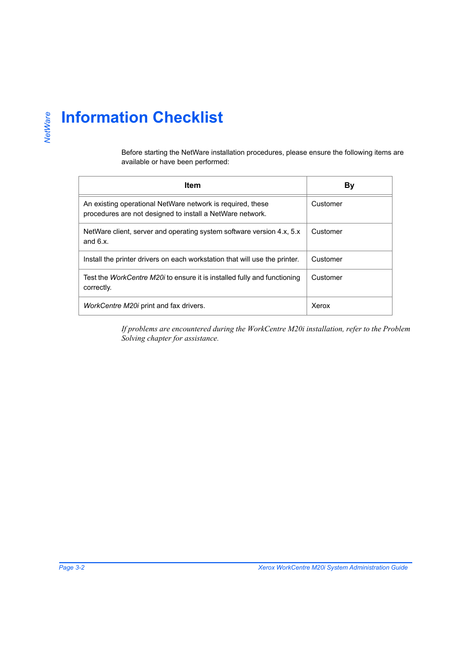 Information checklist, Information checklist -2 | Xerox WorkCentre M20-M20i-2723 User Manual | Page 42 / 218