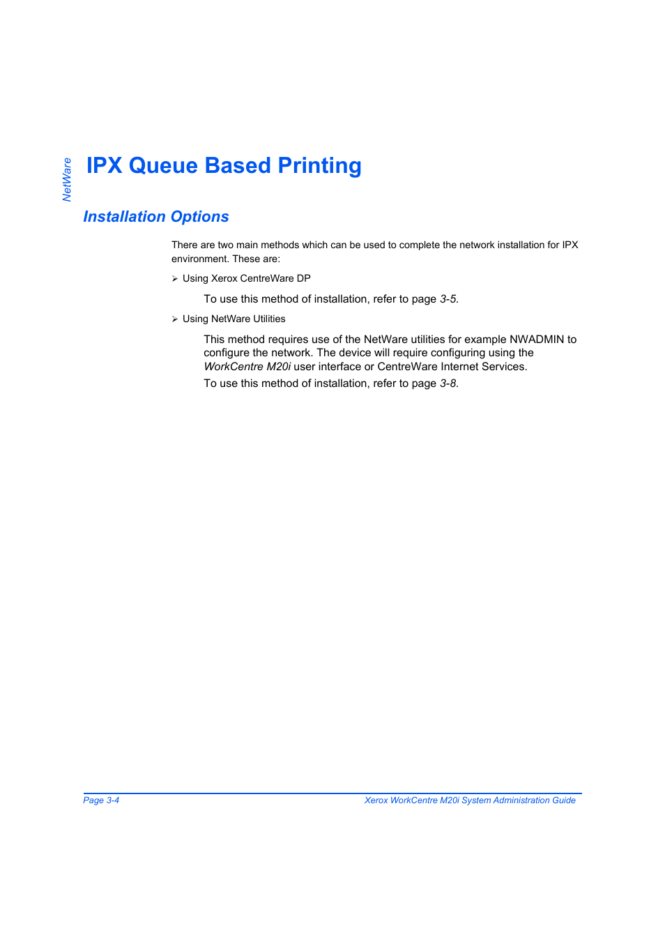 Ipx queue based printing, Installation options, Ipx queue based printing -4 | Installation options -4 | Xerox WorkCentre M20-M20i-2723 User Manual | Page 44 / 218
