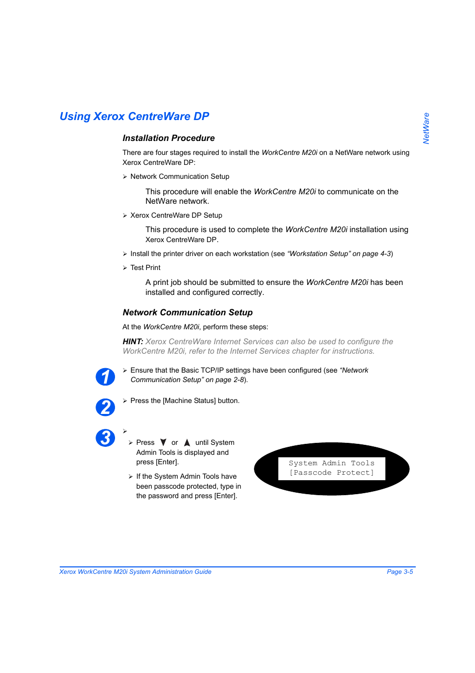 Using xerox centreware dp, Installation procedure, Network communication setup | Using xerox centreware dp -5 | Xerox WorkCentre M20-M20i-2723 User Manual | Page 45 / 218