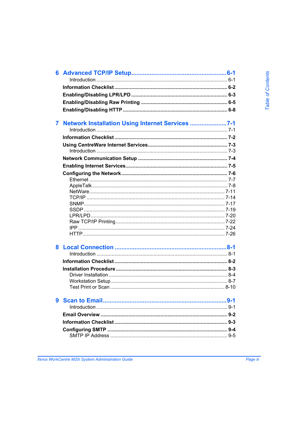 6 advanced tcp/ip setup -1, 7 network installation using internet services -1, 8 local connection -1 | 9 scan to email -1 | Xerox WorkCentre M20-M20i-2723 User Manual | Page 5 / 218