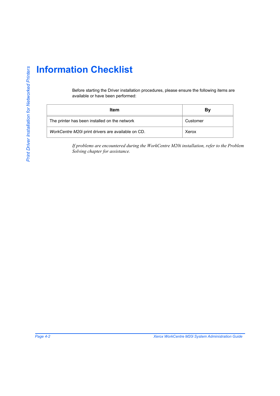 Information checklist, Information checklist -2 | Xerox WorkCentre M20-M20i-2723 User Manual | Page 56 / 218