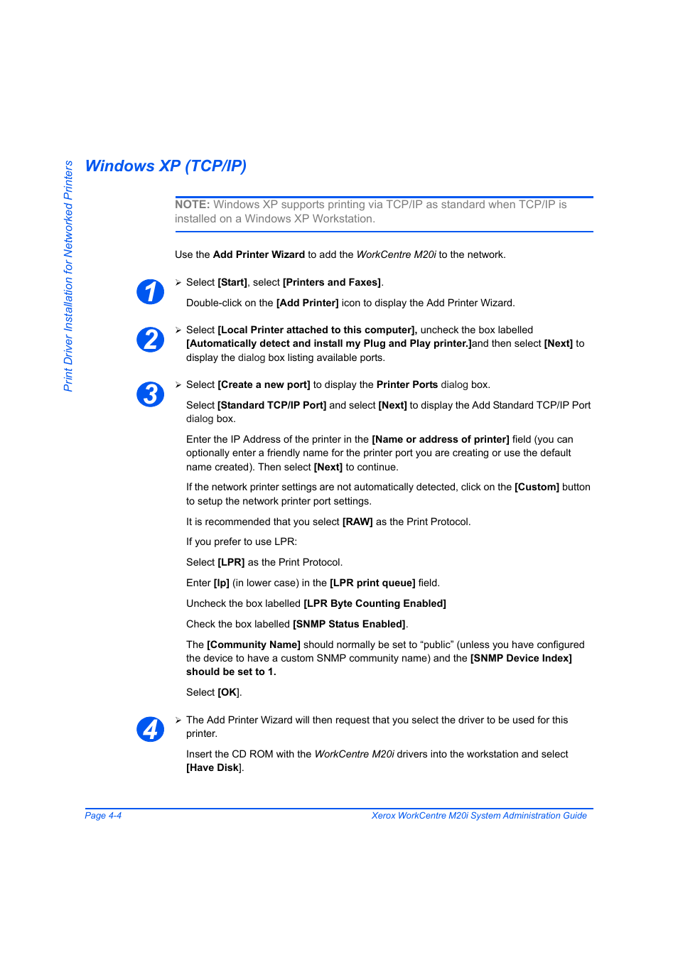 Windows xp (tcp/ip), Windows xp (tcp/ip) -4, Cp/ip) (see 4-4 | Xerox WorkCentre M20-M20i-2723 User Manual | Page 58 / 218