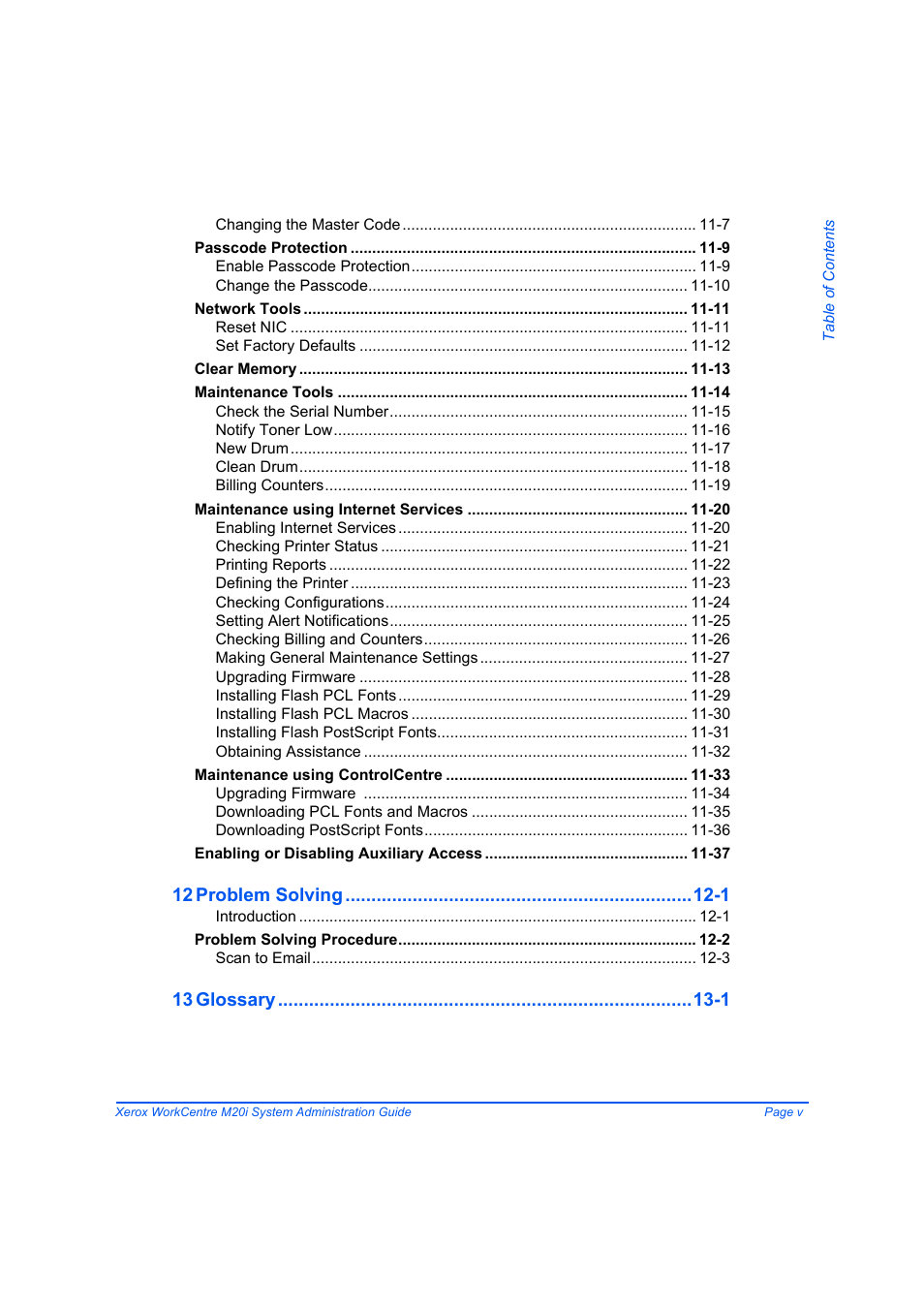 12 problem solving -1, 13 glossary -1 | Xerox WorkCentre M20-M20i-2723 User Manual | Page 7 / 218