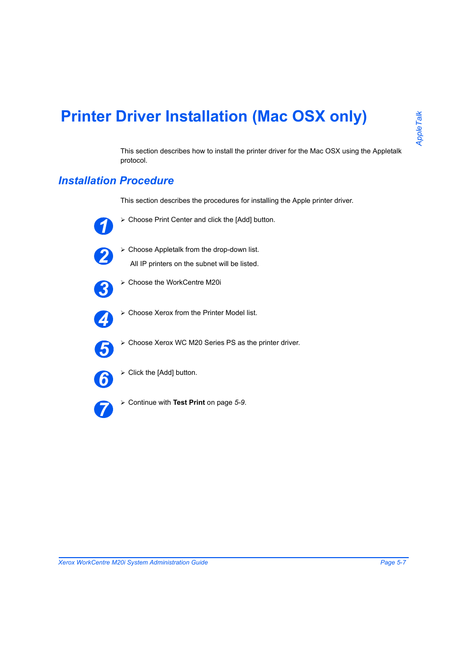 Printer driver installation (mac osx only), Installation procedure, Printer driver installation (mac osx only) -7 | Installation procedure -7 | Xerox WorkCentre M20-M20i-2723 User Manual | Page 75 / 218