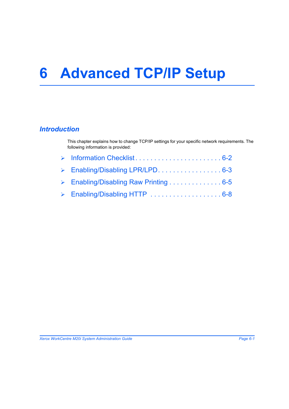 6 advanced tcp/ip setup, Introduction, 6 advanced tcp/ip setup -1 | Introduction -1 | Xerox WorkCentre M20-M20i-2723 User Manual | Page 79 / 218
